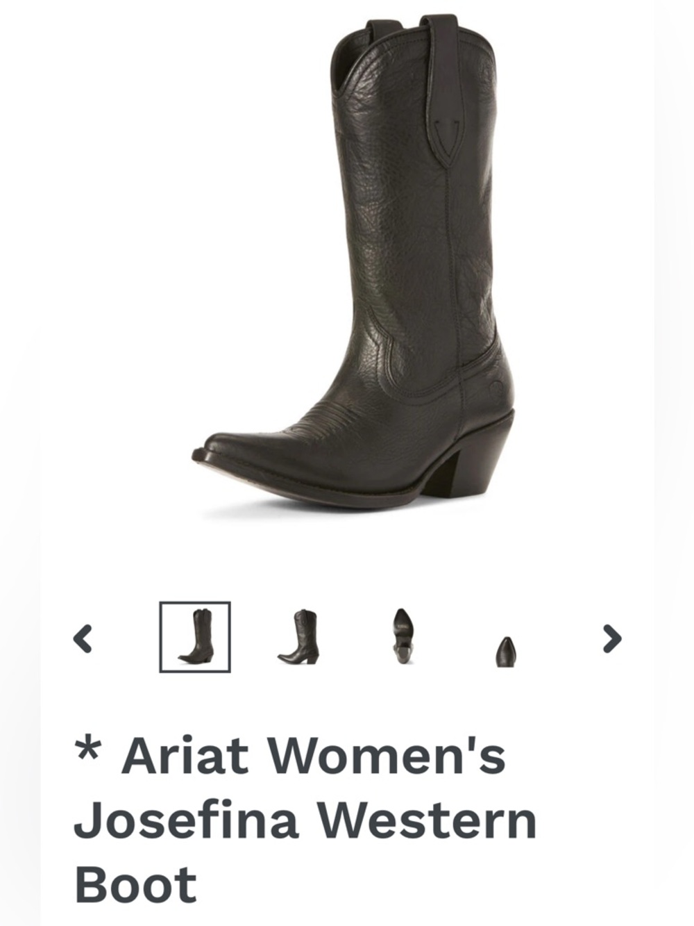 👣 Ariat Josefina J Toe Classic Cowboy Cowgirl Western Boots Smooth Shaft Black 6